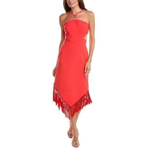 NWOT Likely Revolve Aldina Tassel Halter Fringe Trim Dress In Red size 10